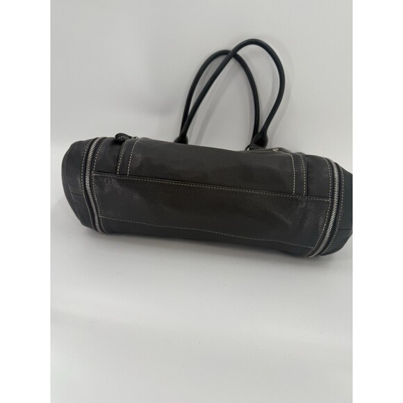 LONG CHAMP Charcoal Gray Leather Shoulder Bag Exterior Pocket 9.75"x13.75x4.25" - Picture 14 of 16